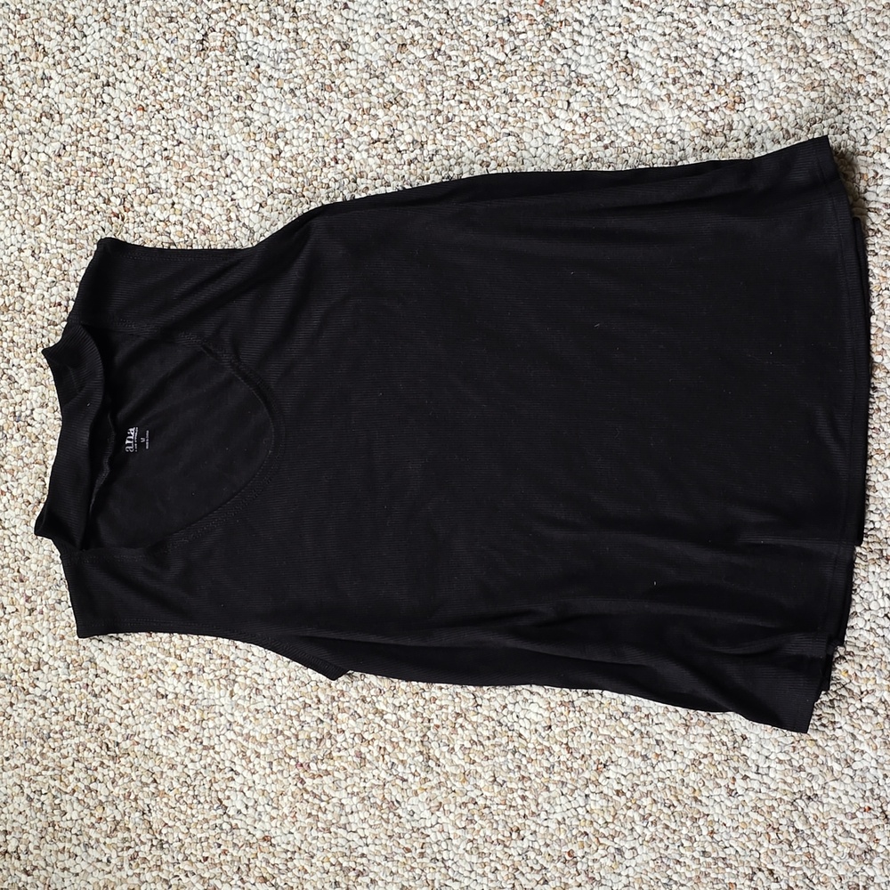 A.N.A. black soft ribbed loose fit tank top with deep neck banded neckline